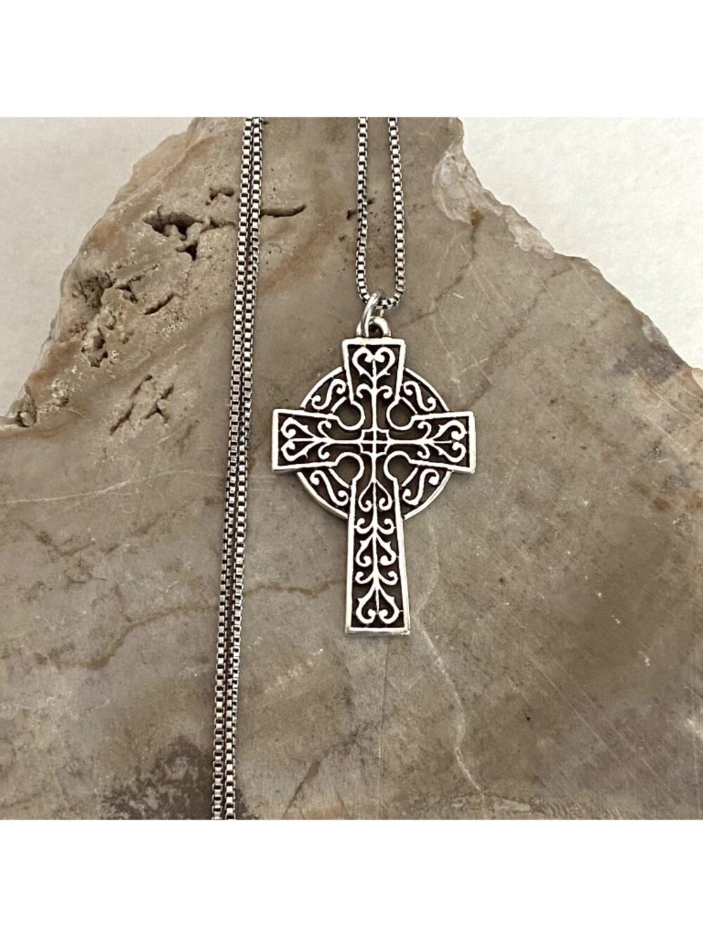 VTG Sterling Silver 925 Pierced Filigree Scrollwork Cross Pendant Necklace 19"